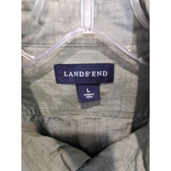 Lands End Button‎ Down Shirt Size Large Long Sleeve Collared Grey/Green - Picture 4 of 6